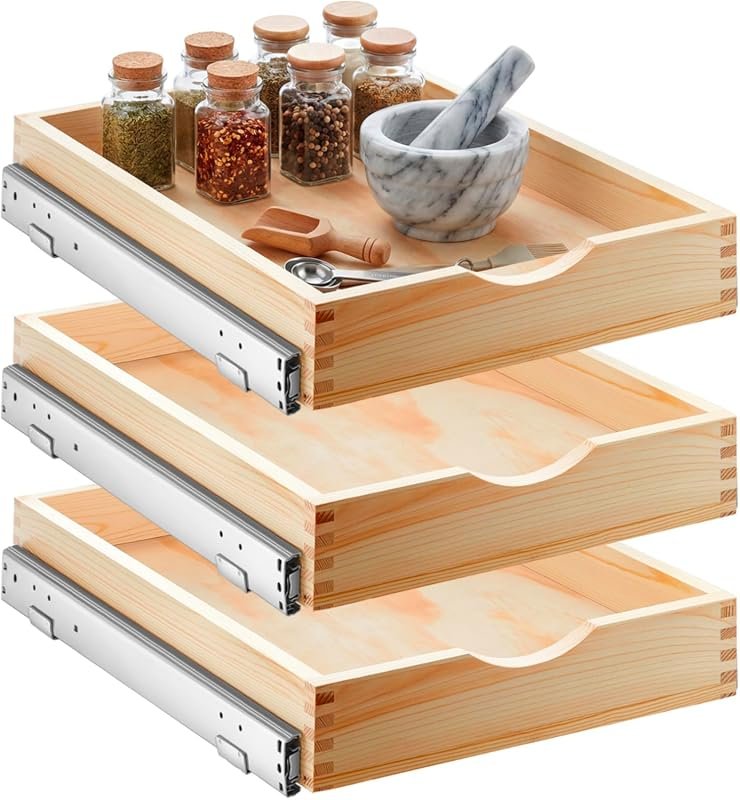 Sintuff 3-Pack Wooden Pull Out Tray Cabinet Organizer, Gentle Close, F