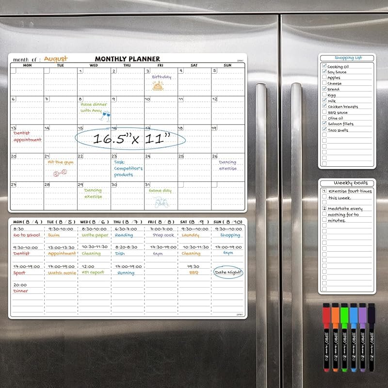 JJPRO Magnetic Dry Erase Fridge Calendar – 16.5x11 Monthly (Monday Sta