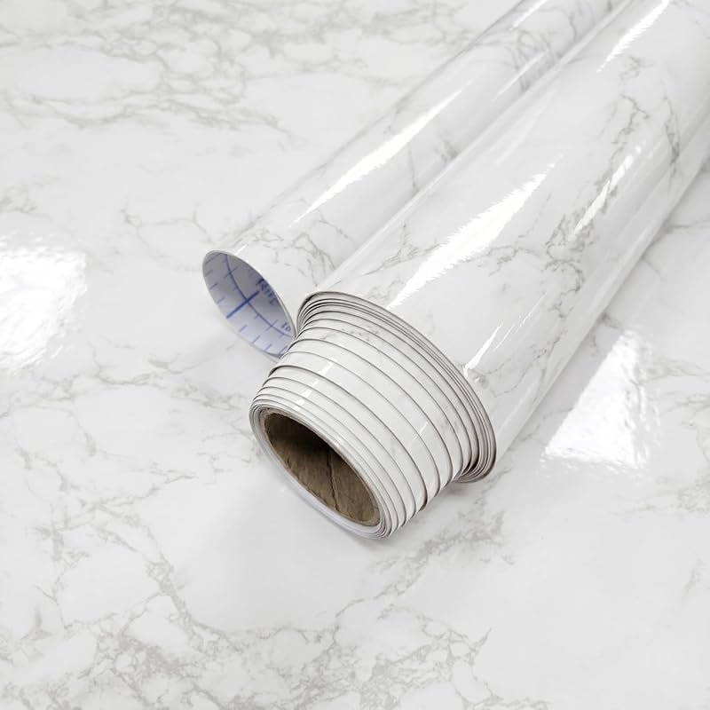 Extra-Thick High Gloss Carrara White Marble Contact Paper - Waterproof