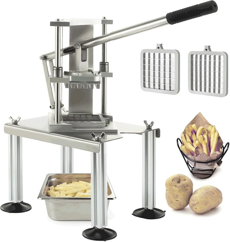 Heavy Duty Commercial French Fry Cutter with Stainless Steel Blades, 1/2 and 3/8