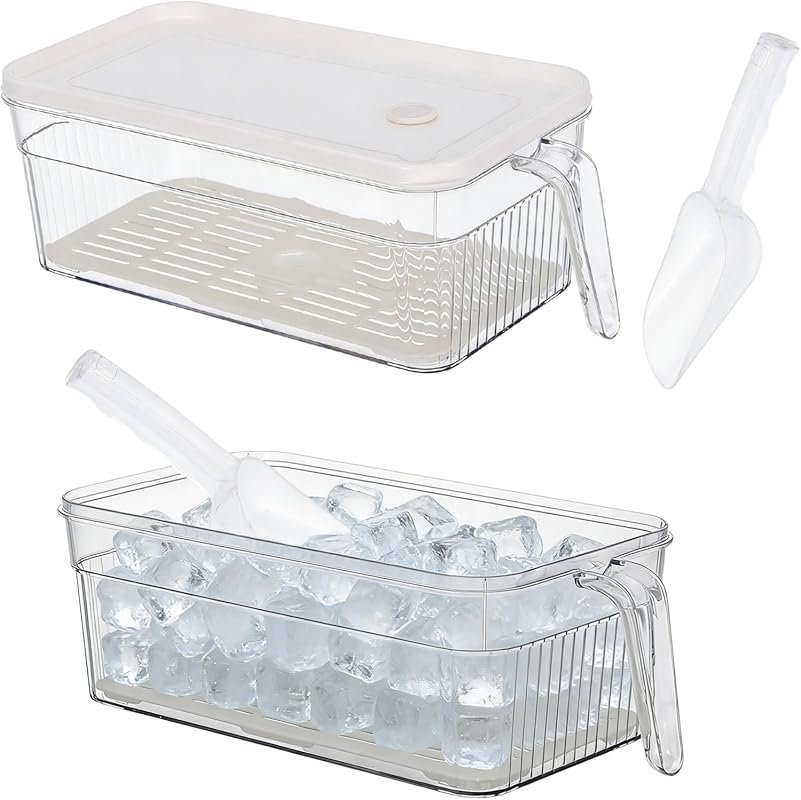 CIEOVO 2-Pack Ice Bins for Freezer with Lid and Pull-Out Handle
