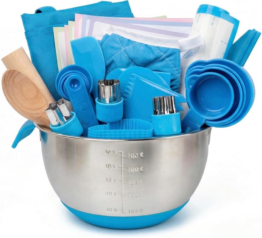 Kids Baking Set Real Cooking Set with Utensils, Measuring Tools, Bakin