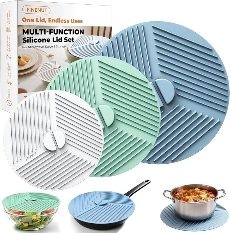 3-Pack Silicone Bowl Lids - 6/8/10 Inch, Microwave Splatter Cover, Hea