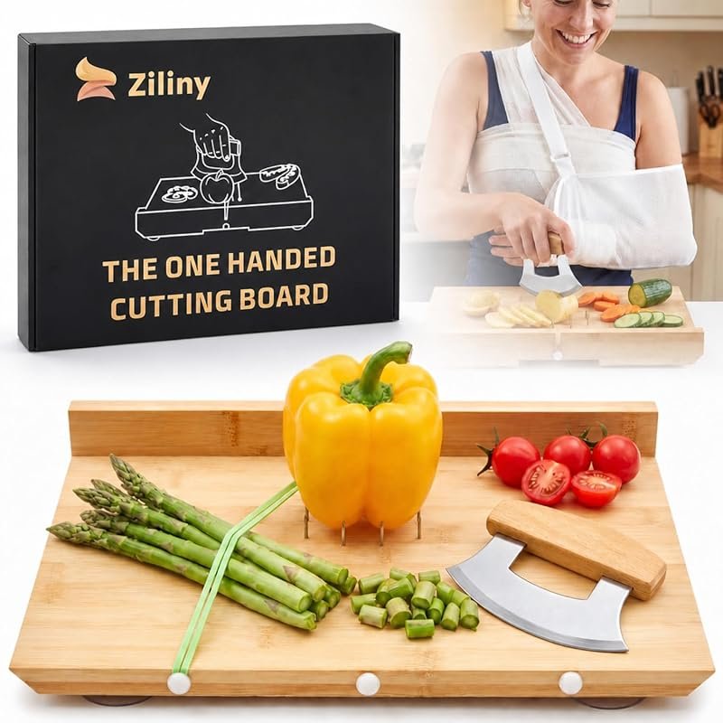 Ziliny One-Handed Cutting Board Set with Ulu Knife