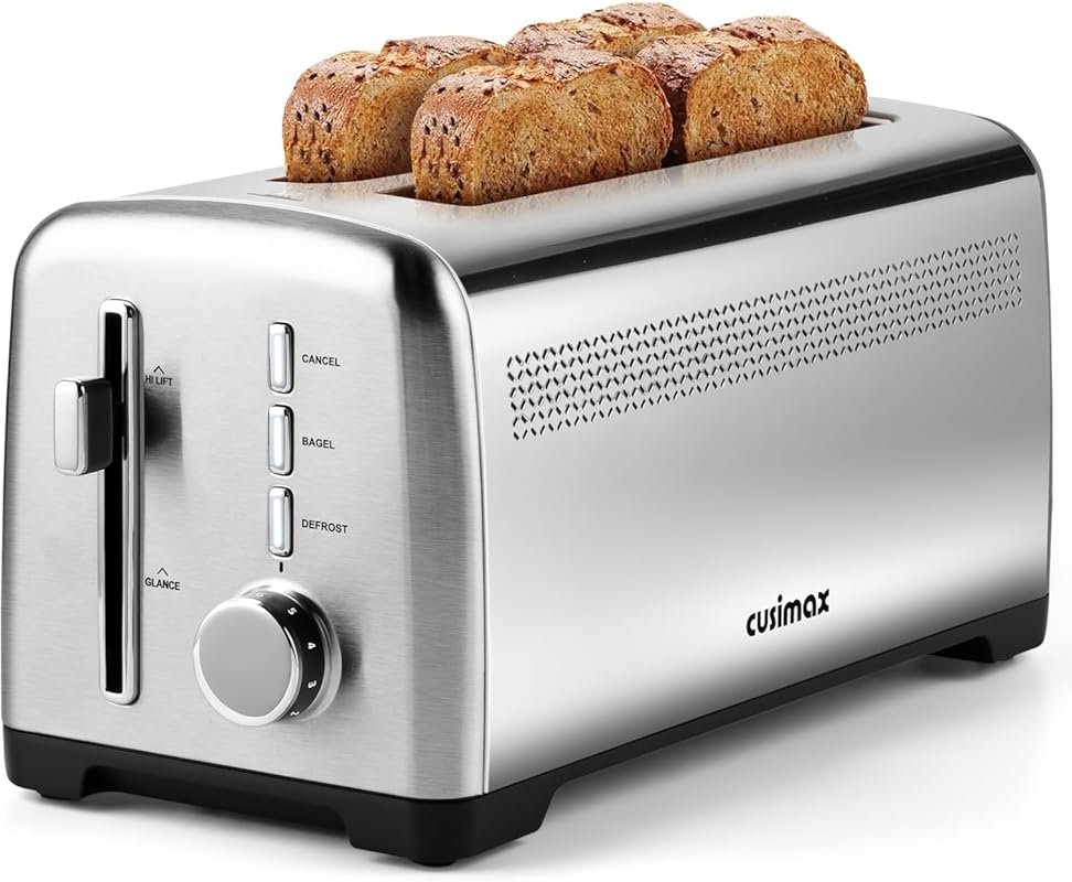 CUSIMAX 4 Slice Toaster with Extra-Long Slots, Quick Glance Function, 