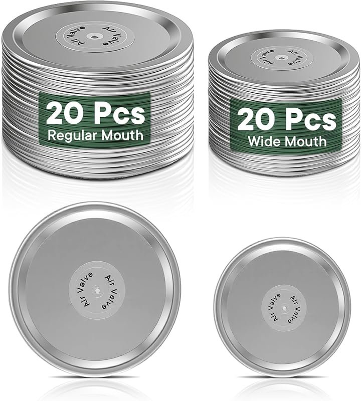40-Pack Mason Jar Vacuum Sealer Lids with Air Valve - 20 Wide & 20 Reg
