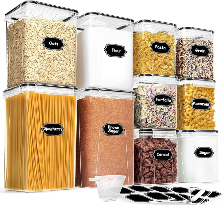 10-Pack Airtight Flour Sugar Storage Containers with Lids, BPA Free, f