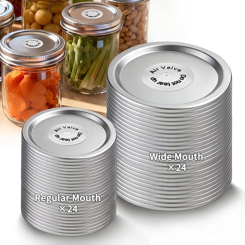 48-Pack Canning Lids with Air Valve for Wide & Regular Mouth Mason Jar