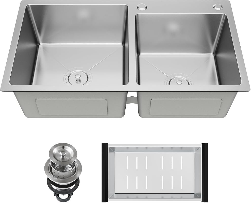 30-Inch Double Bowl Drop-in Kitchen Sink with Nano Coating, 304 Stainl