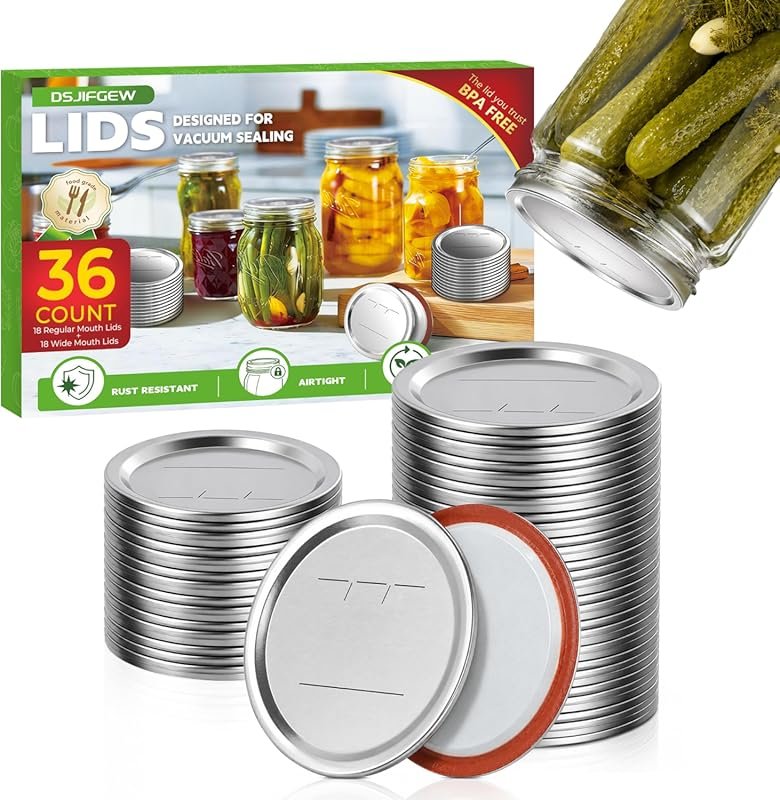 36-Pack Mason Jar Lids with Date Reminder for Wide & Regular Mouth, El
