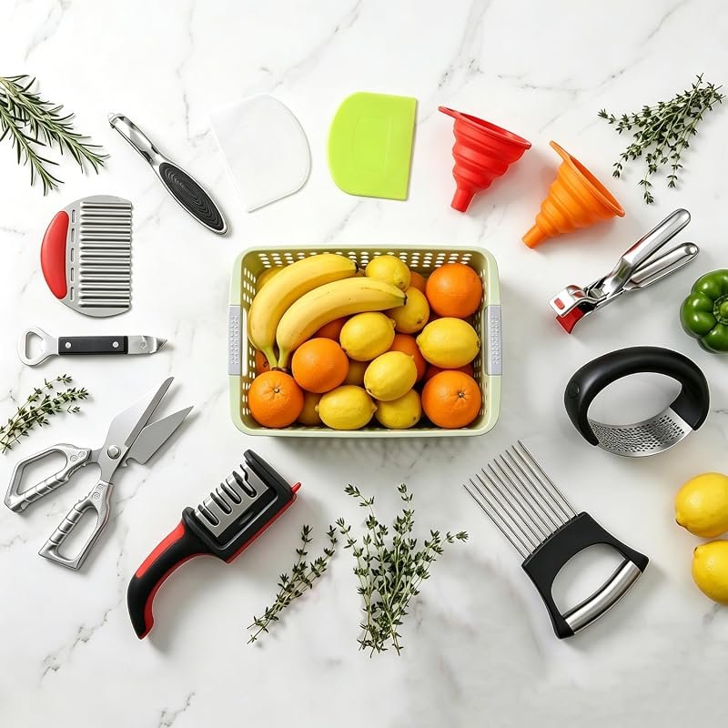 13-Piece Kitchen Gadget Set with Storage Basket