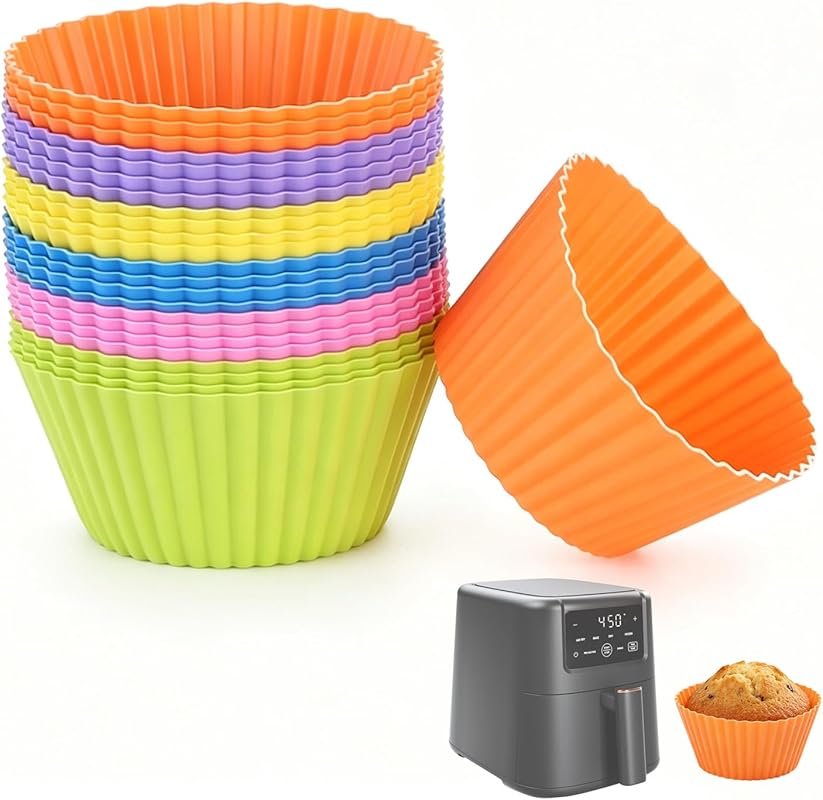 Silicone Muffin Cups for Air Fryer – 24 Pack Non-Stick, 6 Bright Color
