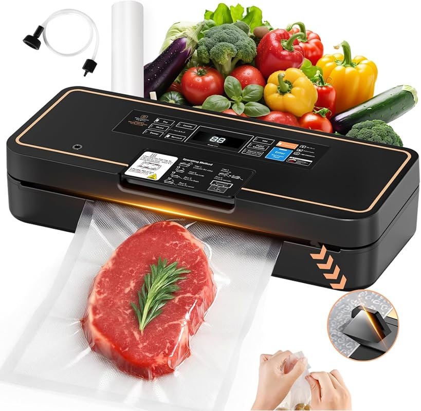 95kPa Food Saver Machine, 135W Fast-Sealing with Easy Tear Cutter, Bui