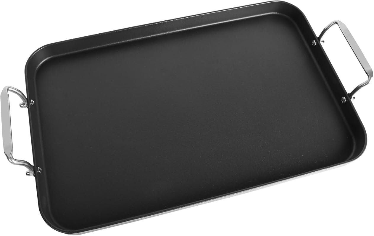 21x13 Cast Iron Griddle Pan, Non-Stick Stove Top Flat Plate with Stain