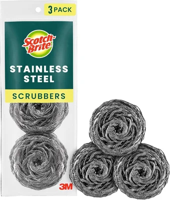 Scotch-Brite Stainless Steel Scrubbers 3 Pack for Tough Cleaning Jobs