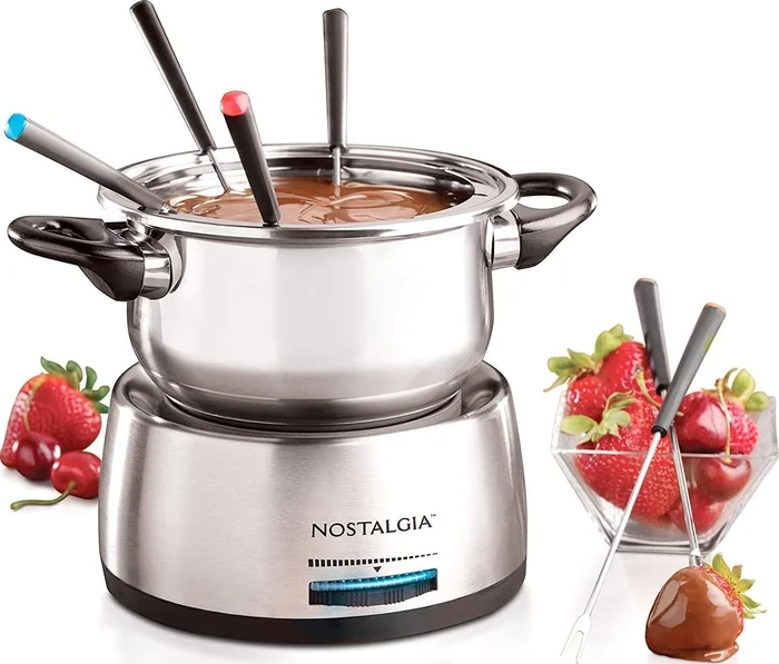 Nostalgia FPS200 6-Cup Stainless Steel Electric Fondue Pot with Temper