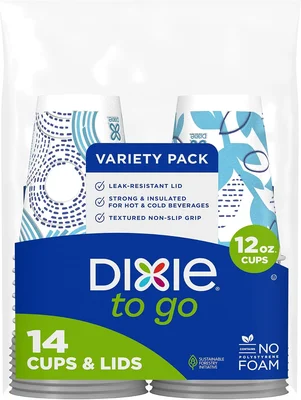 Dixie To Go Coffee Cups With Lids – 12 oz Disposable Insulated Paper C