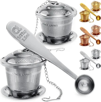 Tea Infuser Set of 2 with Tea Scoop and Drip Trays for Loose Leaf Tea