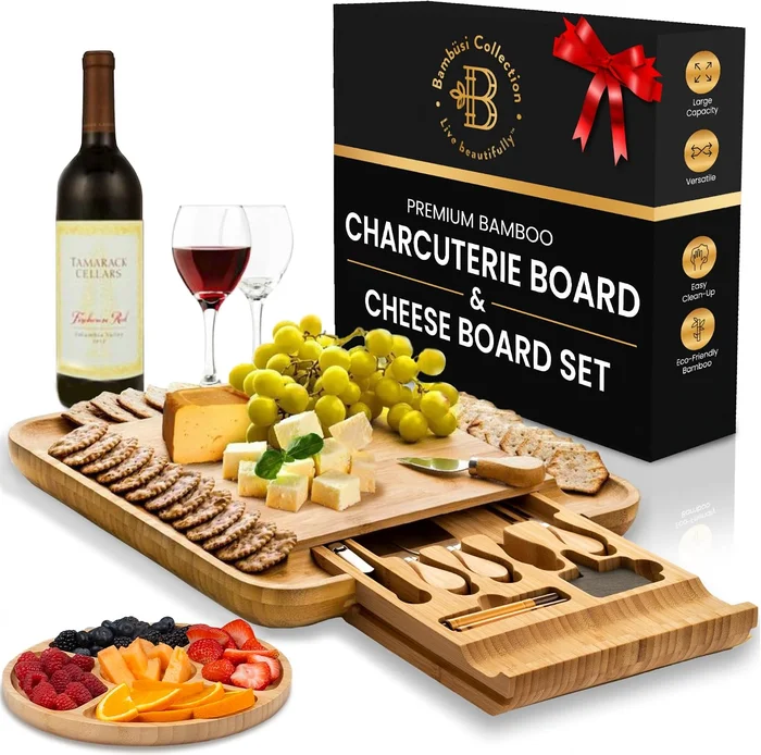Charcuterie Boards Gift Set with Bamboo Cheese Board and Serving Acces