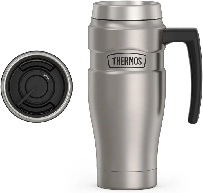 THERMOS Stainless King Travel Mug with Handle 16oz Matte Steel Vacuum 