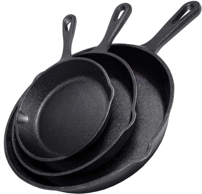 Cast Iron Skillet 3-Piece Set with Cookbook and 10