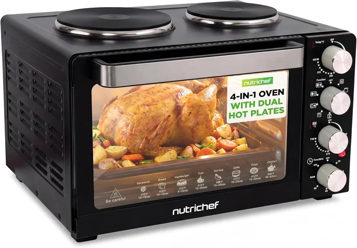 NutriChef 30 Quart Kitchen Convection Oven and 2 Burner Cooker with 15