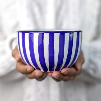 City to Cottage Handmade Ceramic Designer Navy Blue Stripe Cup, Unique