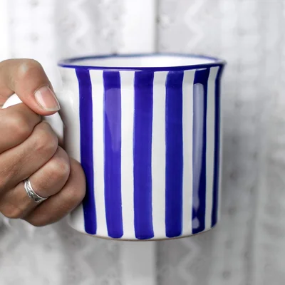 City to Cottage Handmade Dark Navy Blue Stripe Ceramic Extra Large 17.