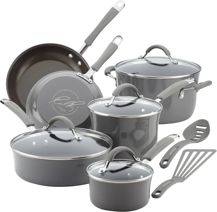 Rachael Ray Cucina Nonstick Cookware Sea Salt Gray Pots and Pans Set 1