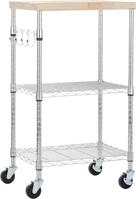 Amazon Basics Portable Kitchen 3-Tier Storage Rack on Caster Wheels wi