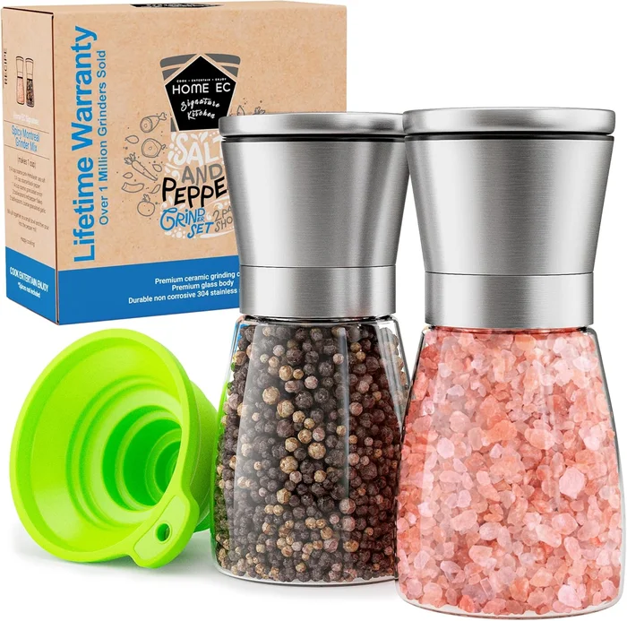 Home EC Original Stainless Steel Sea Salt and Pepper Grinder Set of 2 