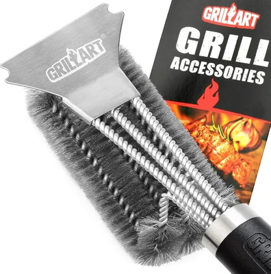 GRILLART 18-Inch Stainless Steel Woven Wire 3-in-1 Bristle Grill Brush