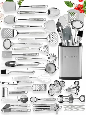 Home Hero 54-Piece Stainless Steel Kitchen Utensils Set Heat-Resistant