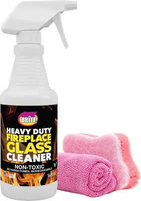 Quick N Brite Fireplace Glass Cleaner Kit with Cloth and Sponge, Remov