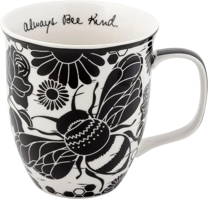 Karma Gifts 14 oz Black and White Boho Mug Bee - Cute Coffee and Tea M