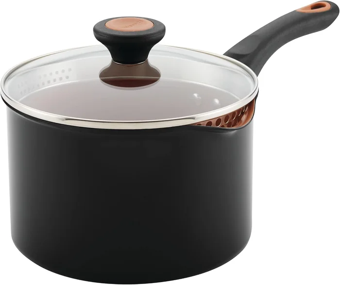 Farberware Glide Copper Ceramic Nonstick Straining Sauce Pan 3-Quart f