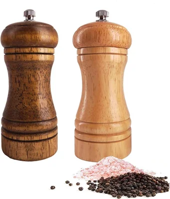 Ouktor 5.5 Inch Manual Wooden Salt and Pepper Grinder Set with Ceramic