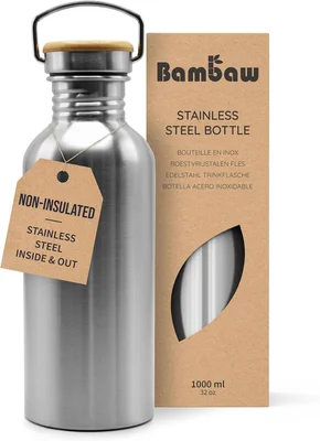 Bambaw 32 oz Stainless Steel Water Bottle Non-Insulated Single Wall Me