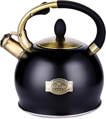 SUSTEAS Whistling Tea Kettle 2.7QT Food-Grade Steel Teapot in Black