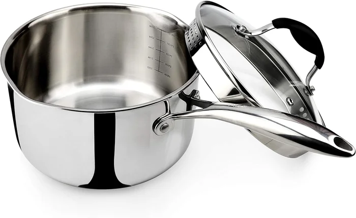 AVACRAFT 3.5 Quart Tri-Ply Stainless Steel Saucepan with Glass Straine