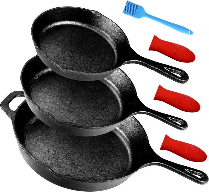Suteck Cast Iron Skillets 3-Piece Set with 6