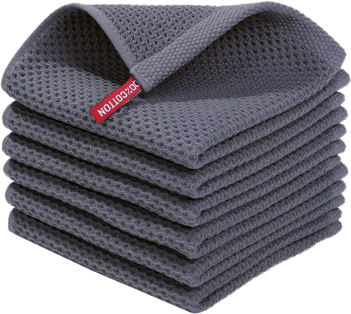 Homaxy 6-Pack 100% Cotton Waffle Weave Kitchen Dish Cloths, Dark Grey 