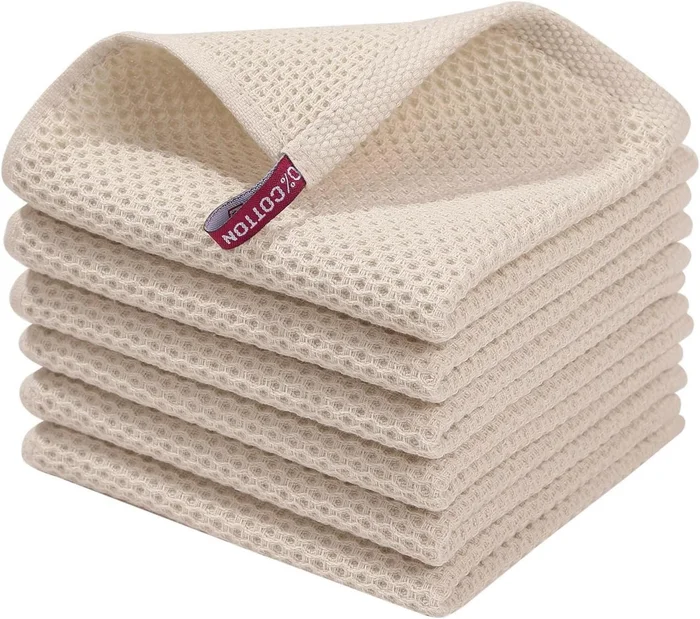 Homaxy 6-Pack 100% Cotton Waffle Weave Kitchen Dish Cloths, Beige Clea