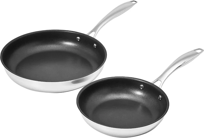 Amazon Basics 2-Piece Non-Stick Stainless Steel Fry Pan Set Oven Safe 