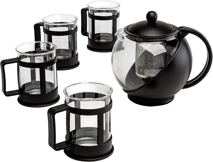 Primula Half Moon Glass Teapot Set with 4 Cups featuring Removable Sta