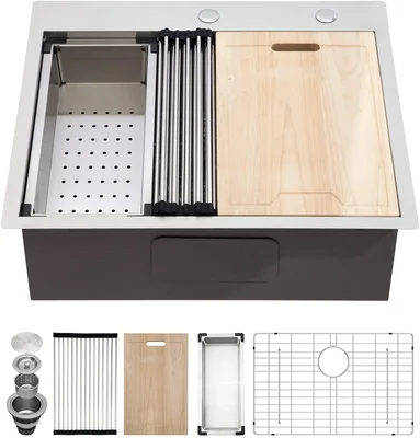 Kichae 25 Inch Drop In Kitchen Sink Workstation Stainless Steel 16 Gau