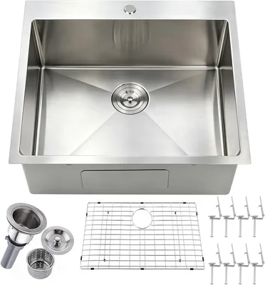 25 x 22 Inch Drop In Topmount Stainless Steel Brushed Nickel Single Bo