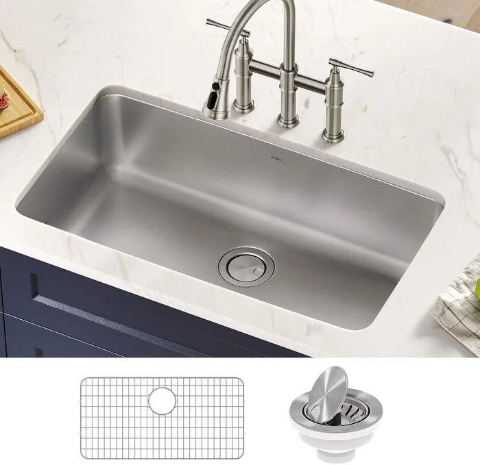 KRAUS Stainless Steel 33 Inch 16 Gauge Undermount Kitchen Sink KA1US33