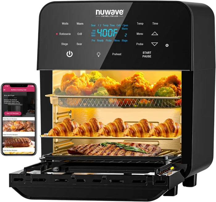 Nuwave Brio 15.5Qt Air Fryer Rotisserie Oven with 50Β°-425Β°F Temp Contr
