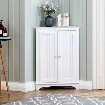 Spirich Corner Bathroom Cabinet with Doors and Adjustable Shelf, White